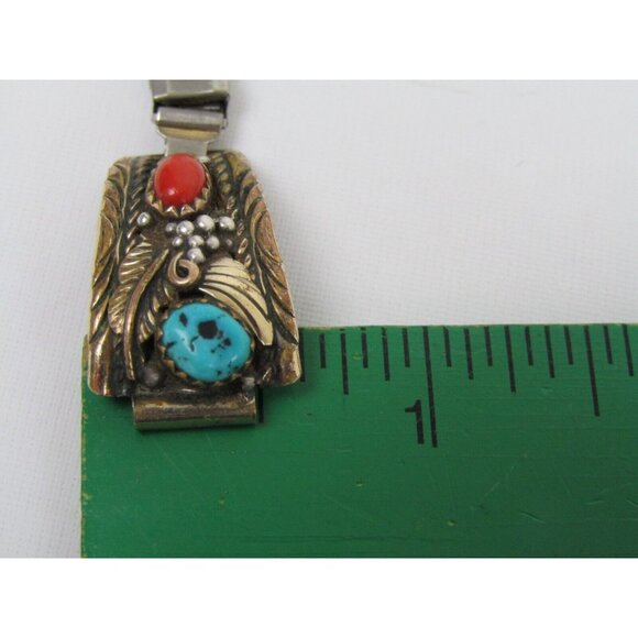 VTG Sterling Silver 12kt Gold F Womens Southwestern Turquoise Coral Watch Band - Picture 9 of 10